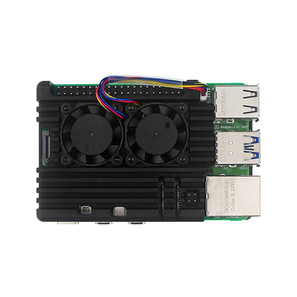 Carcasa Disipador Raspberry Pi 5 5B Metal Doble Ventilador - Tecneu