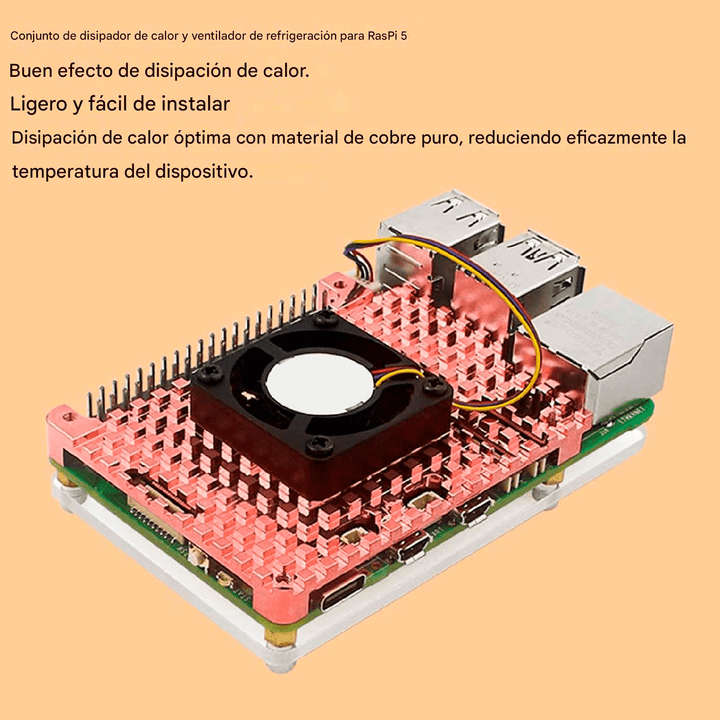 Carcasa Protector Para Raspberry Pi 5 + Disipador De Cobre + Ventilador - Tecneu