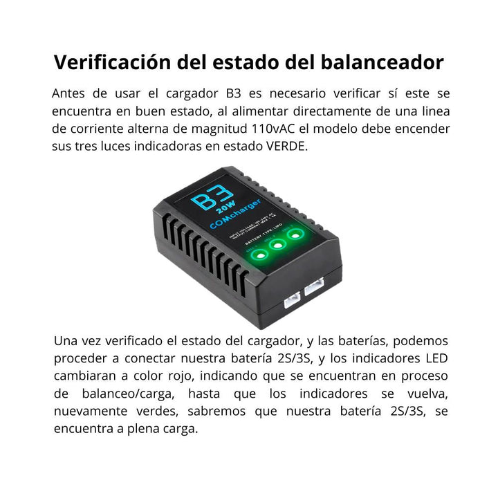 Cargador Balanceador Batería Lipo B3 20w 2s 3s 7.4v 11.1v - Tecneu