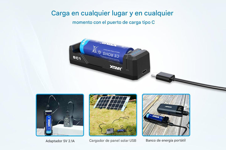 Cargador de Baterías 18650 XTAR SC1 Tipo C 2A - Tecneu