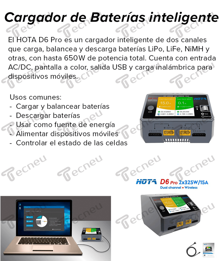 Cargador de Baterías inteligente HOTA D6 Pro 650W AC/DC - Tecneu