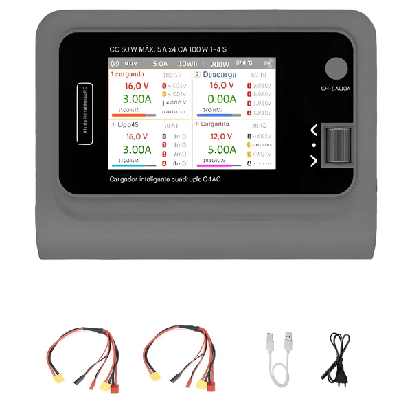 Cargador de Baterías Inteligente ToolkitRC Q4AC 4x50W 4 puertos 1 - 4S AC/DC - Tecneu