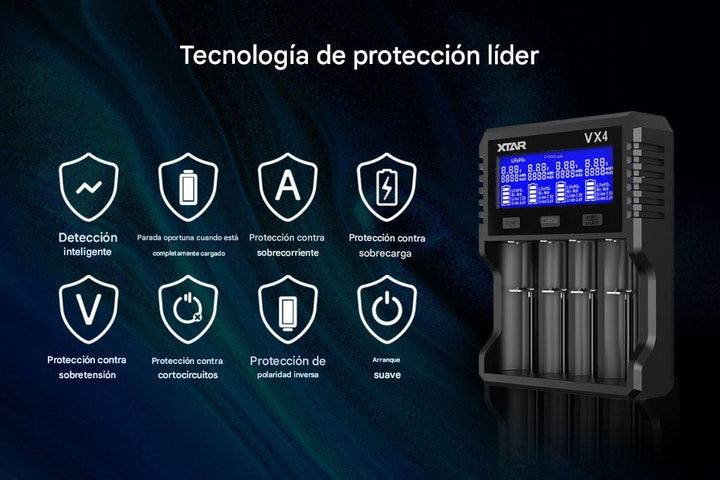 Cargador de Baterías Universal XTAR VX4 Li - ion Ni - MH LiFePO4 - Tecneu