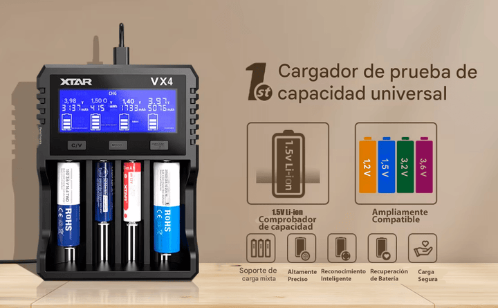 Cargador de Baterías Universal XTAR VX4 Li - ion Ni - MH LiFePO4 - Tecneu