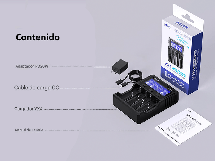 Cargador de Baterías Universal XTAR VX4 Li - ion Ni - MH LiFePO4 - Tecneu