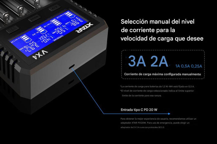 Cargador de Baterías Universal XTAR VX4 Li - ion Ni - MH LiFePO4 - Tecneu