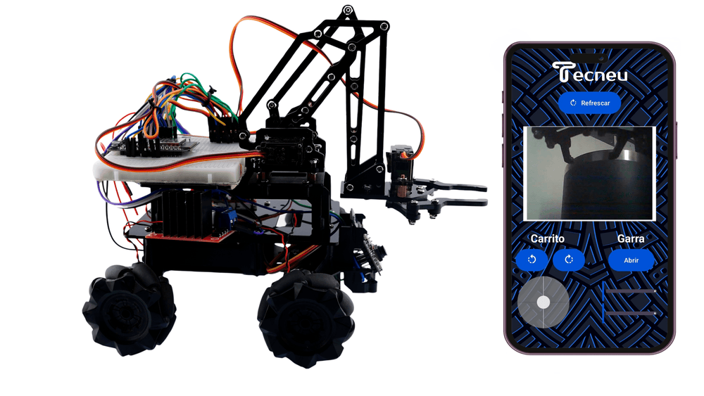 Carro Robótico Omnidireccional MECANUM Esp32-cam Con Brazo y APP ANDROID