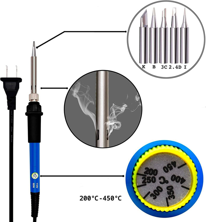 Cautín Bolígrafo 60w 110v Kit Soldadura Eléctrica Ajustable Con 5 Puntas Y Soporte - Tecneu