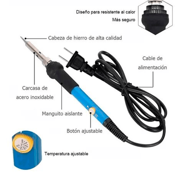 Cautín Bolígrafo 60w 110v Kit Soldadura Eléctrica Ajustable Con 5 Puntas Y Soporte - Tecneu
