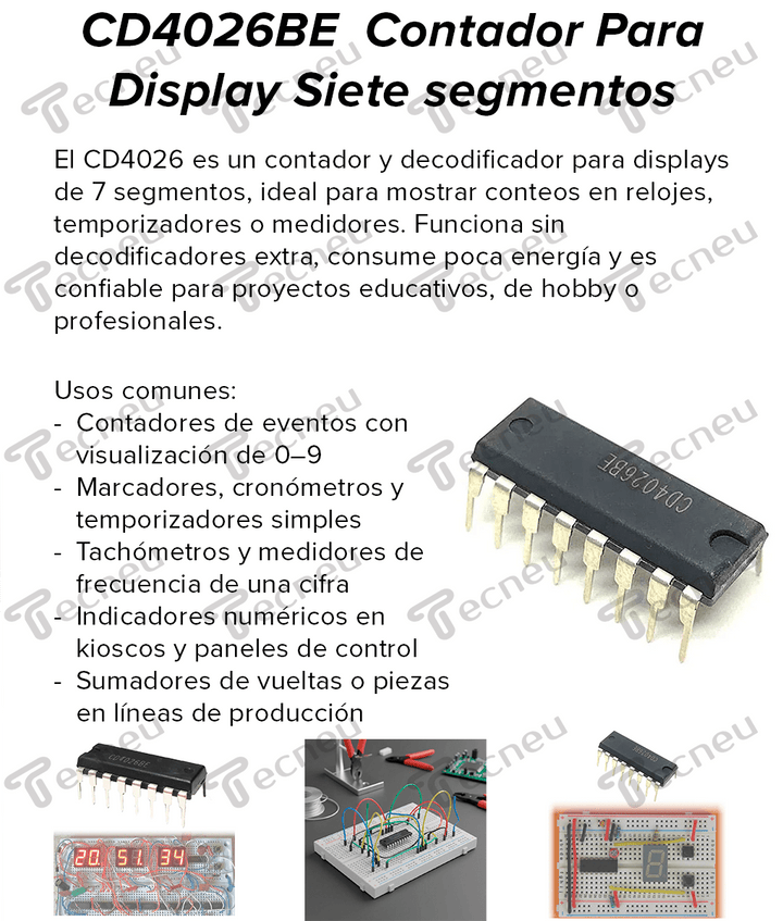 CD4026BE - Contador para Display Siete segmentos - Tecneu