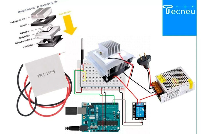 Celda Peltier Tec1 - 12706 + Disipador + Ventilador + Fuente - Tecneu