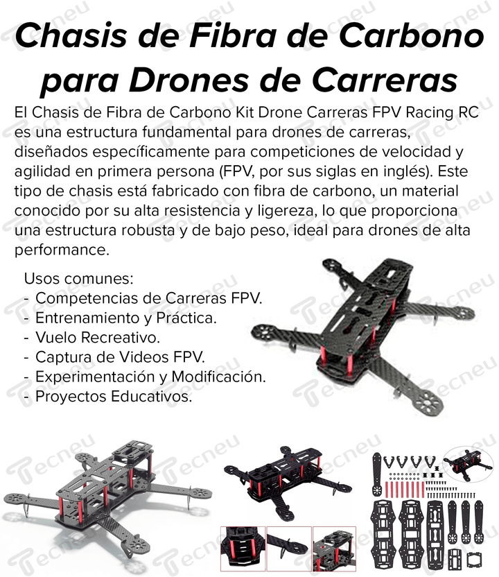 Chasis Fibra De Carbono Kit Drone Carreras Fpv Racing Rc - Tecneu
