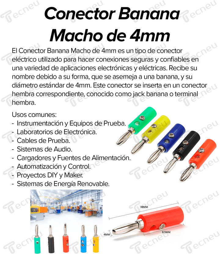 Conector Banana Macho 4mm - Tecneu