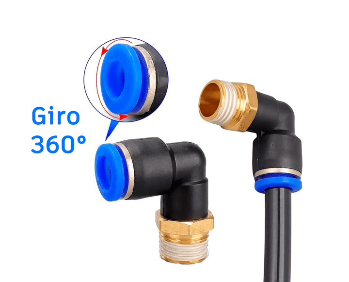 Conector Neumático en Codo Ángulo 90° PL6 - 01/02 PL8 - 01/02 1/4" 1/8" 6/8mm - Tecneu
