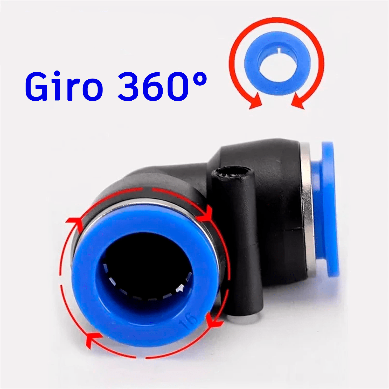 Conector Neumático Racor Codo 90° PV6/PV8 para Manguera de 6mm-8mm - Tecneu