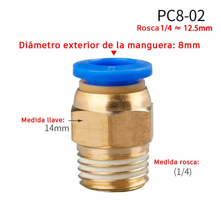 Conector Neumático Rápido PC de Latón con rosca NPT para Manguera - Tecneu