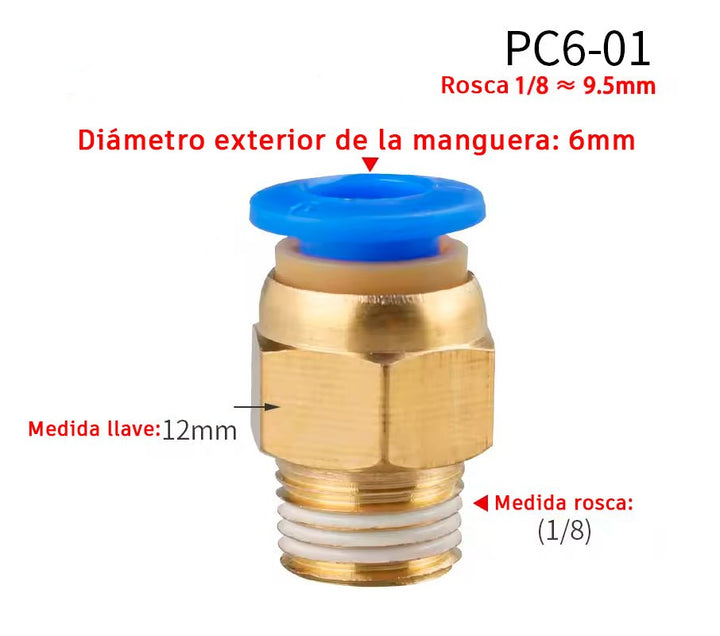 Conector Neumático Rápido PC de Latón con rosca NPT para Manguera - Tecneu