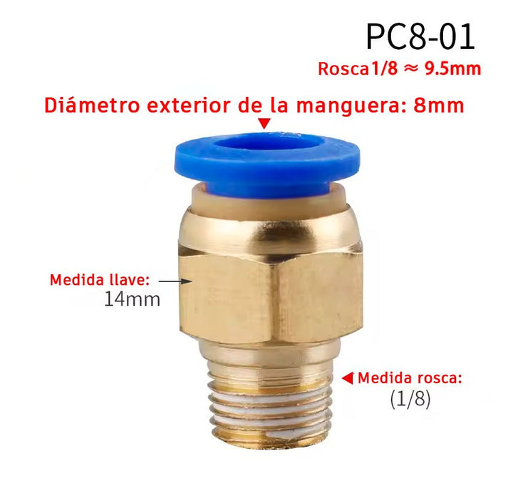 Conector Neumático Rápido PC de Latón con rosca NPT para Manguera - Tecneu