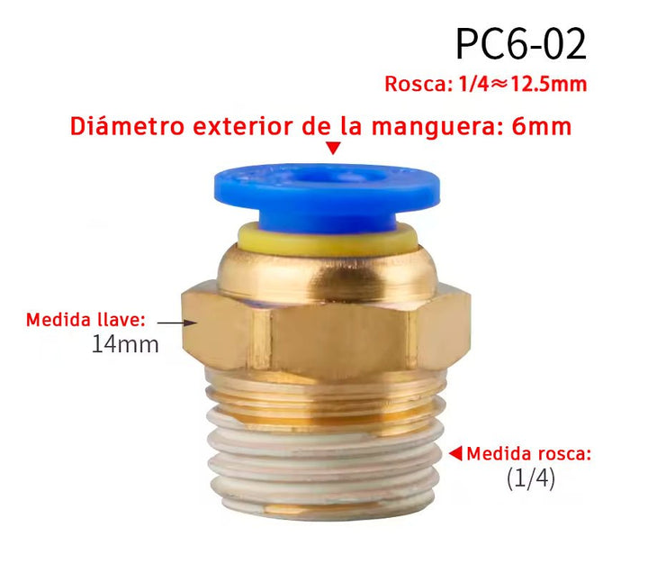 Conector Neumático Rápido PC de Latón con rosca NPT para Manguera - Tecneu