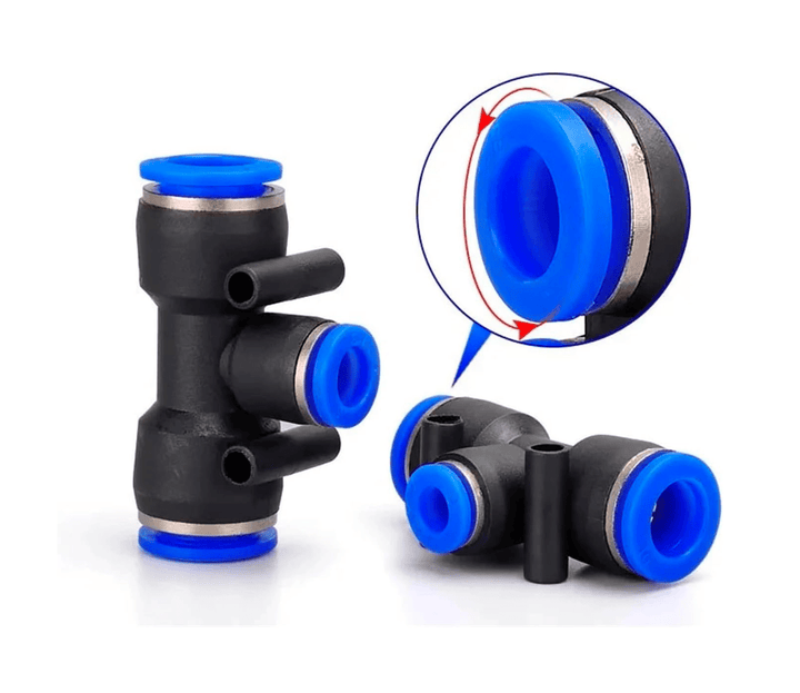 Conector Racor Neumático en “T” PE6/PE8 para Manguera de 6/8mm Rápido - Tecneu