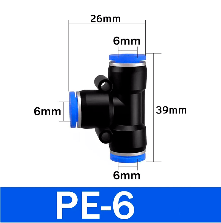 Conector Racor Neumático en “T” PE6/PE8 para Manguera de 6/8mm Rápido - Tecneu