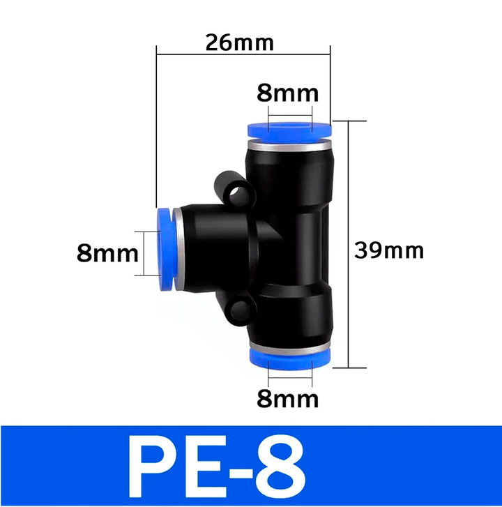Conector Racor Neumático en “T” PE6/PE8 para Manguera de 6/8mm Rápido - Tecneu
