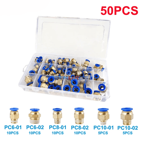 Conector Rápido Neumático Racor Latón 50Pzas 6,8,10mm 1/4 1/8 - Tecneu
