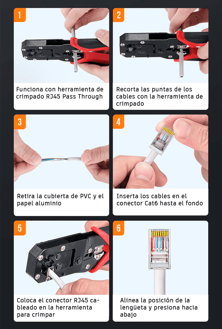 Conector RJ45 CAT6 Chapado en Oro para UTP Ethernet - Tecneu