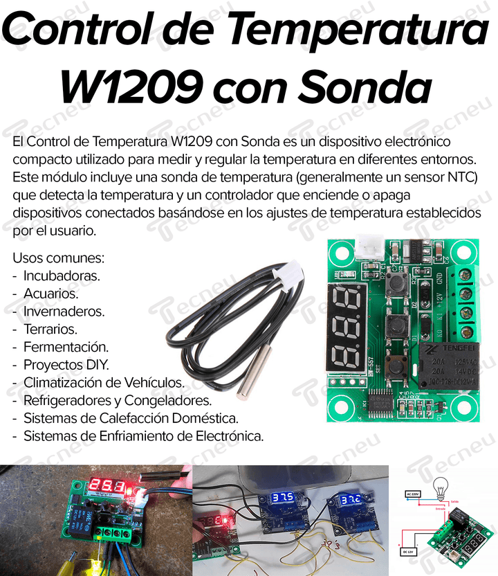 Control De Temperatura W1209 Con Sonda - Tecneu