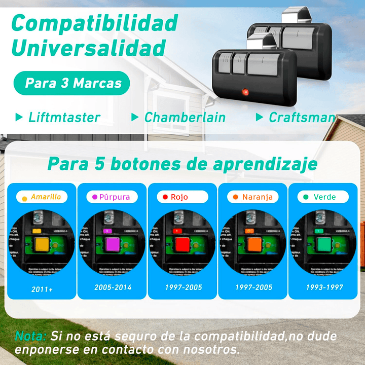 Control remoto para puerta de garaje 893MAX Universal Multifrecuencia con Batería - Tecneu
