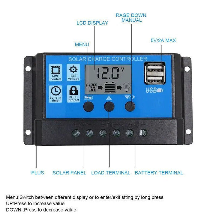 Controlador De Carga Solar 30a 12v/24v Pwm, Lcd, Usb 5v Dual - Tecneu