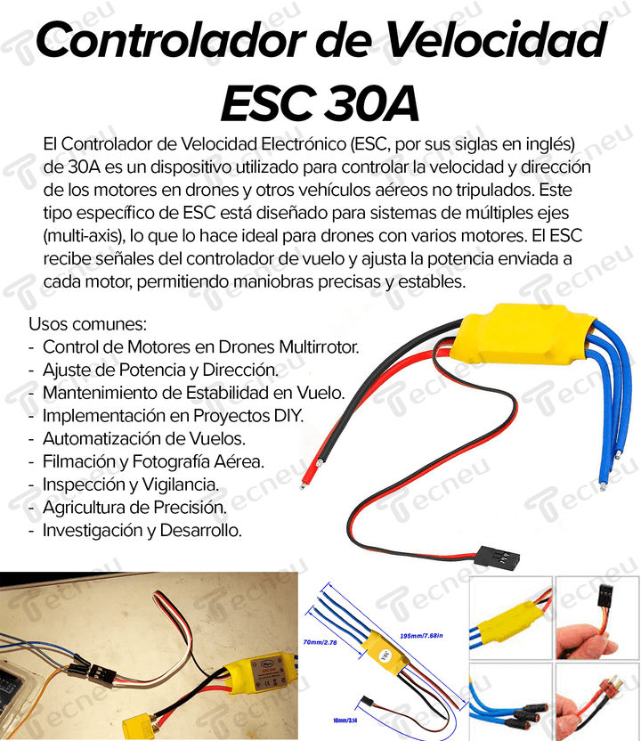 Controlador De Velocidad Esc 30a Electrónico Multi Axis Dron - Tecneu