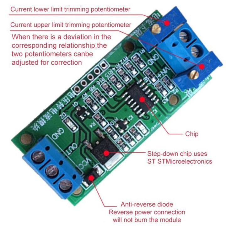 Convertidor Transmisor Voltaje a Corriente 0 ~ 5v A 4 ~ 20ma - Tecneu