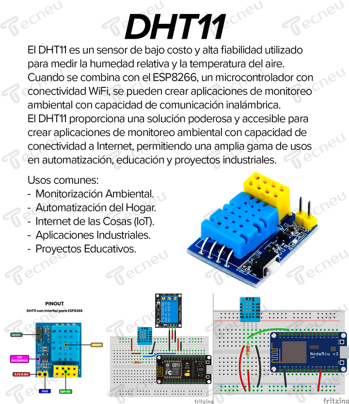 Dht11 Sensor De Humedad Y Temperatura Con Interfaz Esp8266 - Tecneu