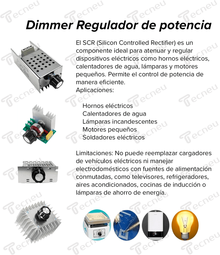 Dimmer Regulador De Potencia 10000w 110v/220v Ac Scr Dimer - Tecneu