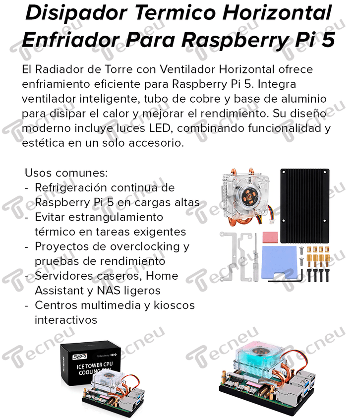Disipador HORIZONTAL Enfriador Para Raspberry PI 5 Radiador - Tecneu