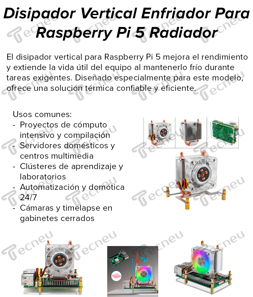 Disipador Vertical Enfriador Para Raspberry PI 5 Radiador - Tecneu