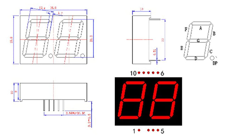 Display 7 Segmentos 2 Dígitos Red Ánodo / Cátodo - Tecneu