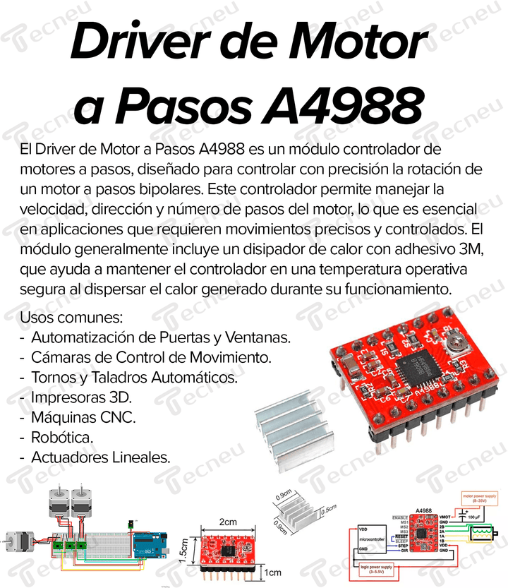 Driver Motor A Pasos A4988 Disipador Con Adhesivo 3m - Tecneu