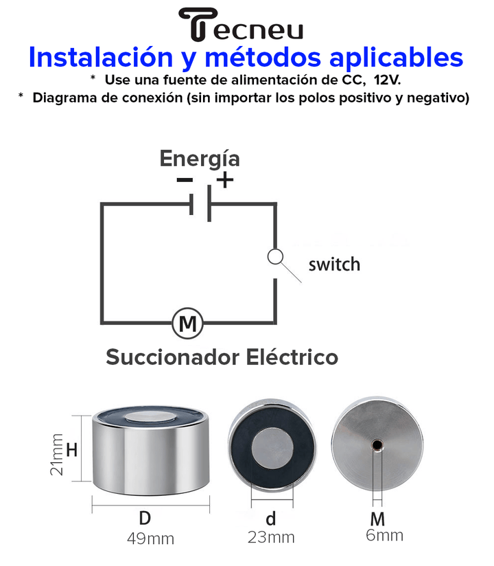 Electroimán Iman Electrico 45kg 12V Cierres Y Automatización - Tecneu