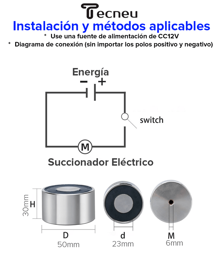 Electroimán Iman Electrico Succión 60kg Cargas Pesadas 12v - Tecneu