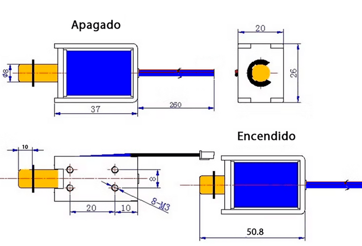 Electroimán solenoide 10mm carrera 24VDC push - pull 25N 1.8A - Tecneu
