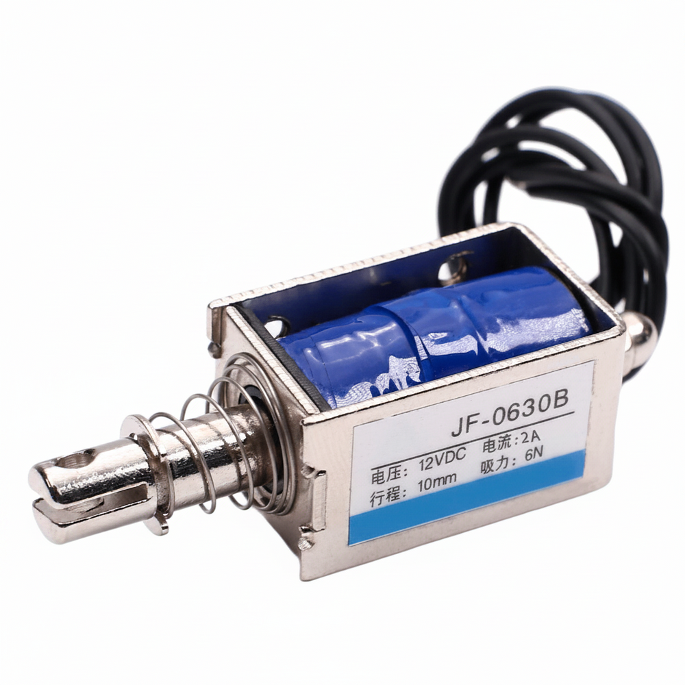 Electroimán Solenoide JF-0630B 10mm Carrera 12VDC Push Pull 6N 2A