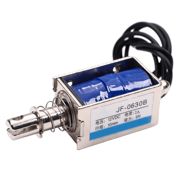 Electroimán Solenoide JF - 0630B 10mm Carrera 12VDC Push Pull 6N 2A - Tecneu