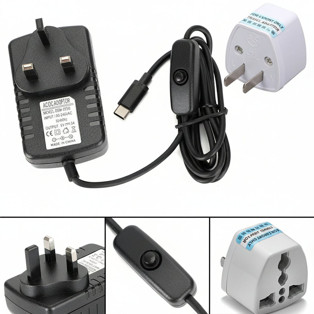 Eliminador Raspberry Pi 5v 3a Con Boton On / Off Micro Usb Con Adaptador