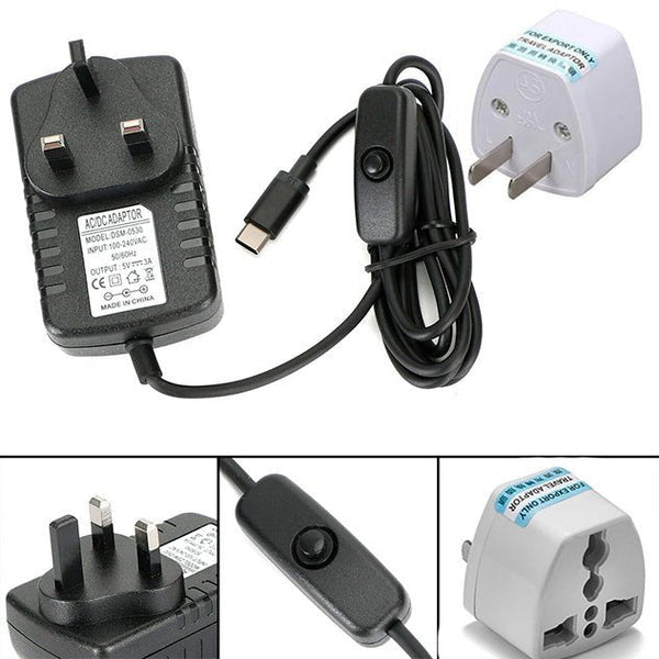 Eliminador Raspberry Pi 5v 3a Con Boton On / Off Micro Usb Con Adaptador - Tecneu