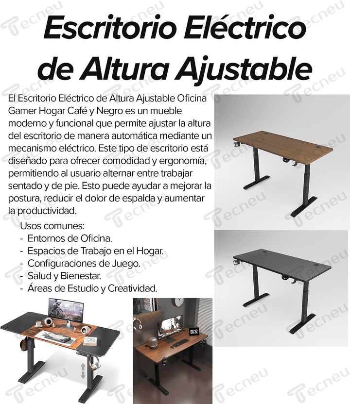 Escritorio Electrico Altura Ajustable Oficina Gamer Hogar Color Café - Tecneu