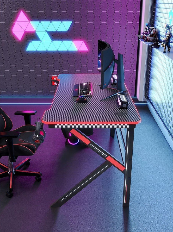 Escritorio Gamer D2105 Negro Estructura Metal Porta Vaso Audífonos - Tecneu
