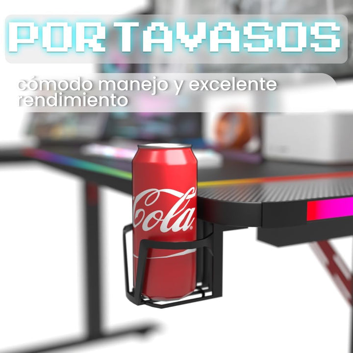 Escritorio Gamer D2200 RGB LED Estructura Metal Porta Vaso Audífonos - Tecneu