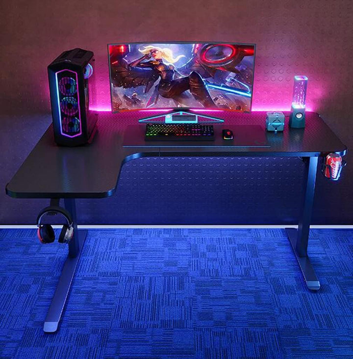 Escritorio Gamer D2200 RGB LED Estructura Metal Porta Vaso Audífonos - Tecneu